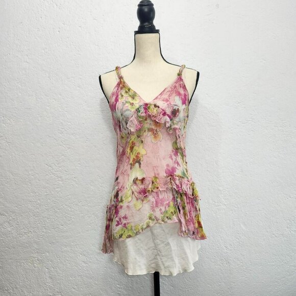 Johnny Was Pink floral mesh silk top - Picture 1 of 5